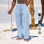Herren lässige Strandhose aus leichtem Leinenstoff mit elastischem Bund und Kordelzug R&B