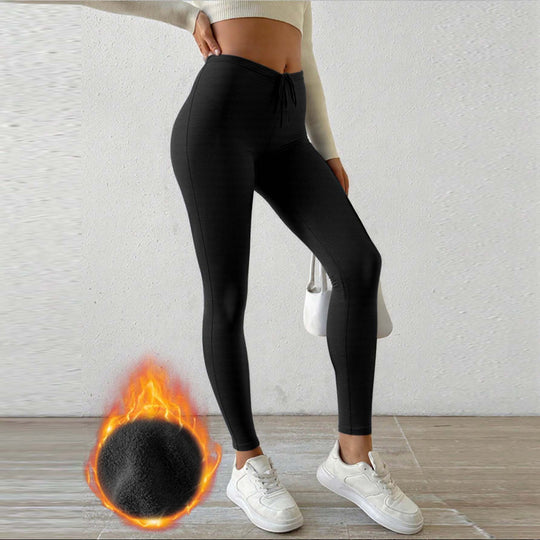 Damen Fleecegefütterte Leggings mit hohem Bund und Kordelzug R&B