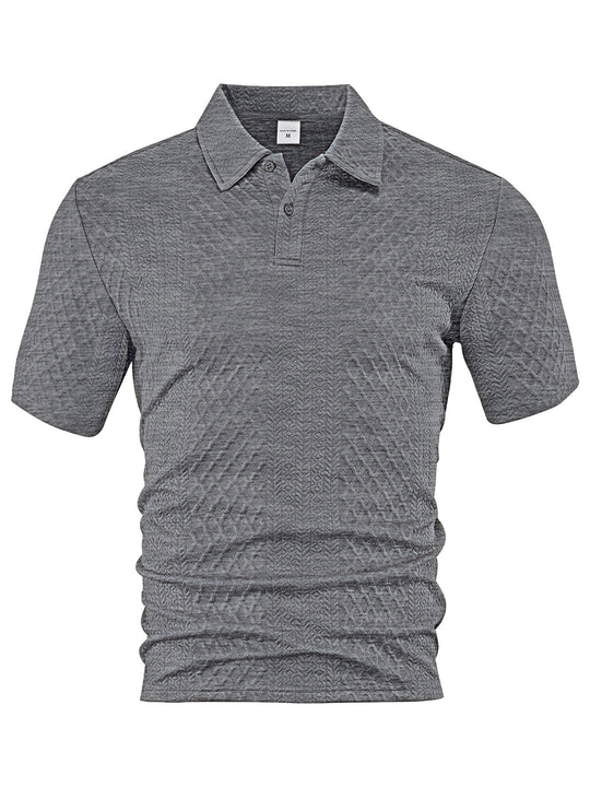 Herren nan texturiertes Jacquard-Poloshirt kurzärmelig schmaler Schnitt mit Polokragen R&B
