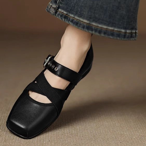 Damen Komfortable Ballerinas mit elastischen Riemen