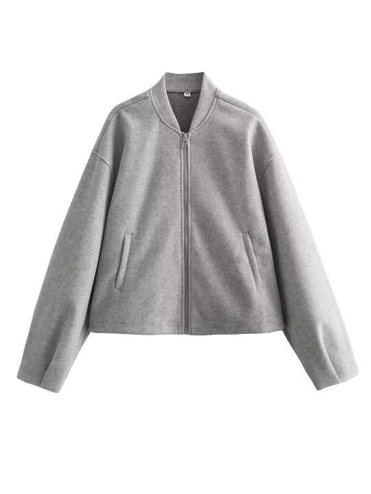 Damen lässige Übergangsjacke mit Stehkragen und asymmetrischem Schnitt R&B