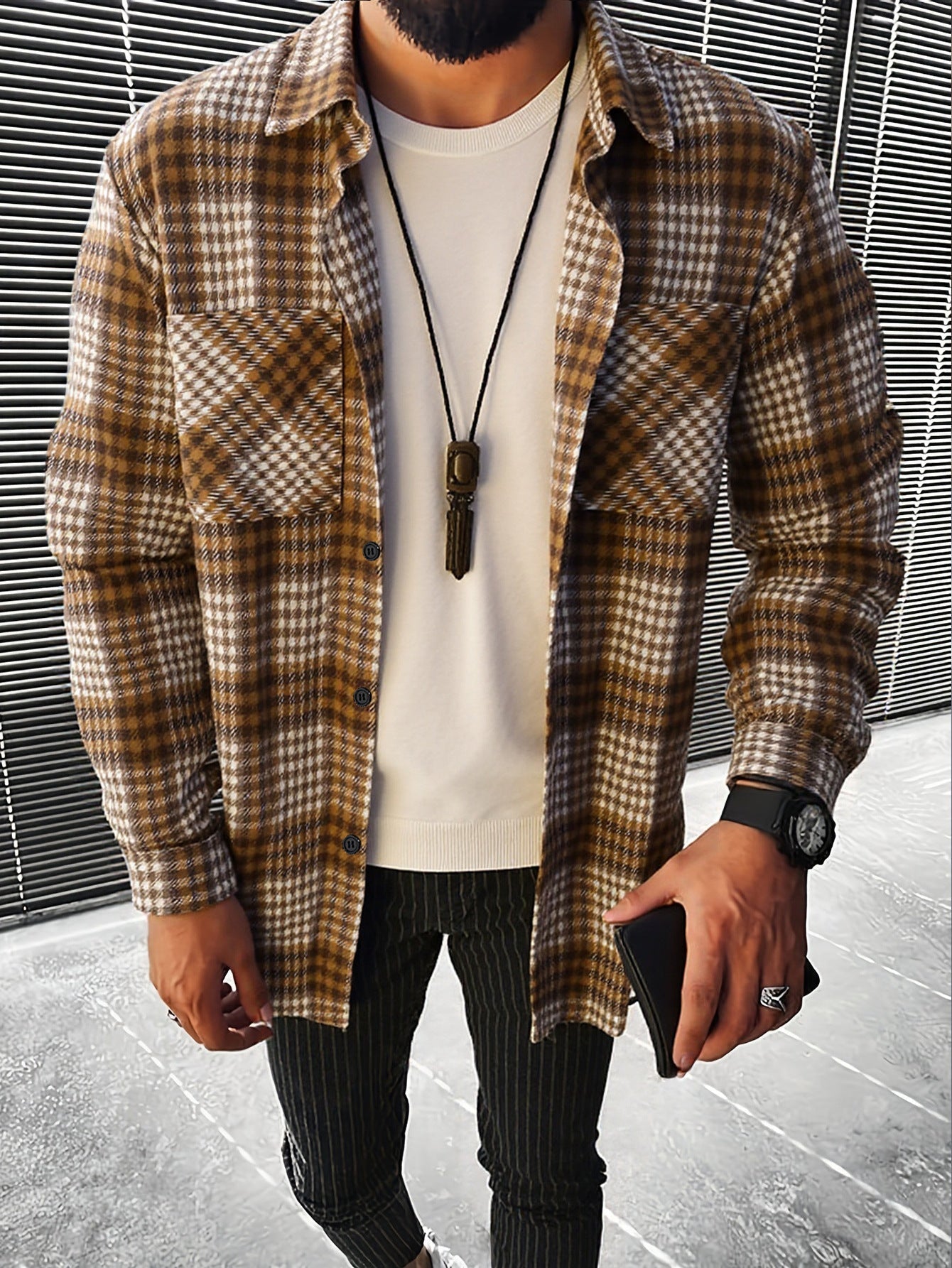 Herren Karierte Flanell Hemdjacke R&B