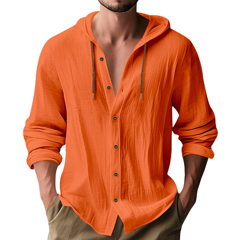 Herren lässiges Kapuzenshirt aus atmungsaktiver Baumwolle mit Knopfleiste und verstellbarem Kordelzug R&B