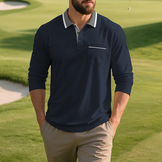 Herren Langarm Polo-Shirt aus atmungsaktivem Stoff mit modernem Kragen R&B