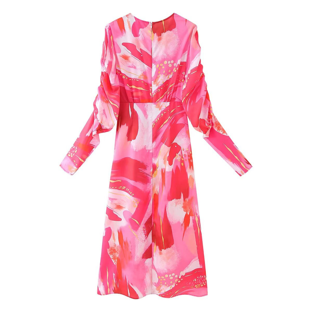 Damen Wickelkleid mit voluminösen Ärmeln und elegantem Design R&B