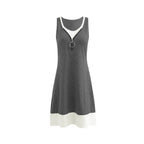 Damen ärmelloses Sommerkleid mit modischem Reißverschluss und Kontrastdetails R&B