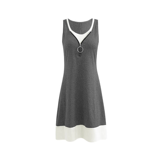 Damen ärmelloses Sommerkleid mit modischem Reißverschluss und Kontrastdetails R&B