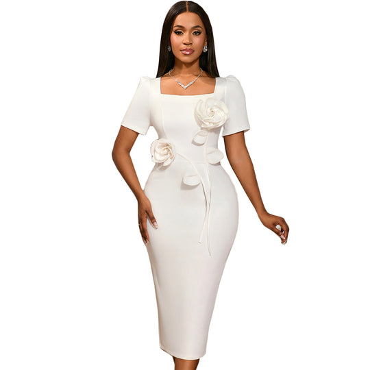 Damen Hochwertiges Brautkleid mit quadratischem Ausschnitt und Blumendekor R&B