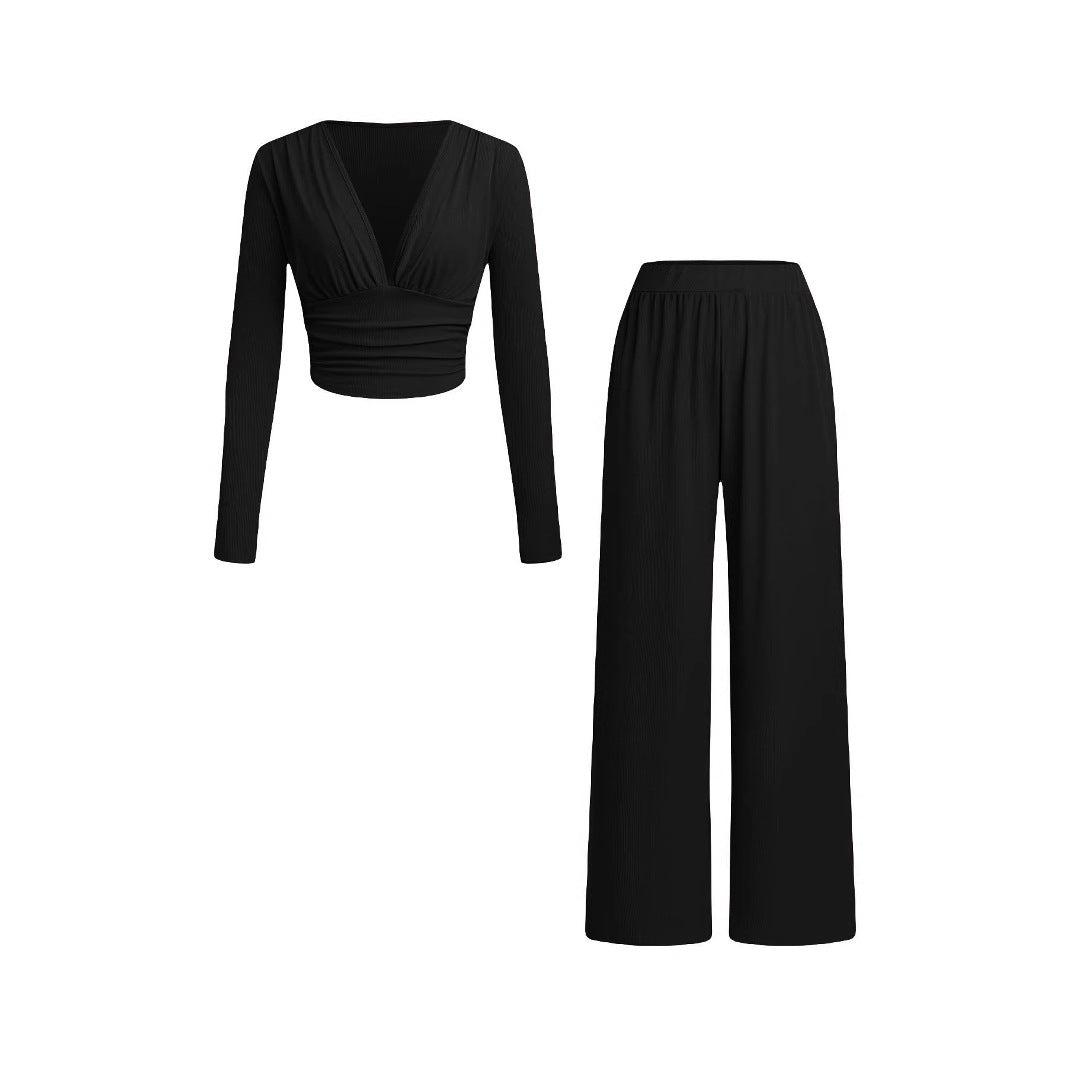 Damen lässiges und figurnahes Oberteil mit hochtaillierter Hose R&B