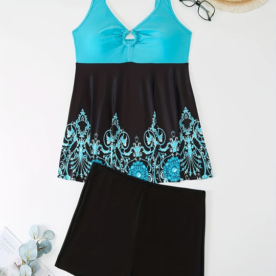 Damen Badeanzug-Set mit elegantem Muster und bequemen Shorts R&B