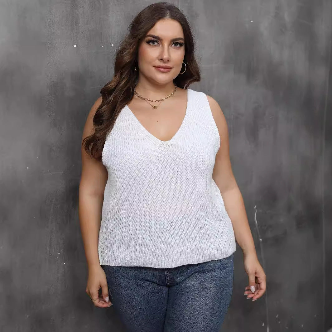 Damen luftiges Stricktop mit V-Ausschnitt R&B