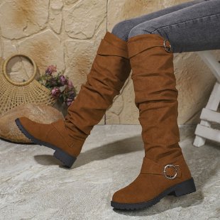 Damen Overknee-Stiefel aus weichem Wildleder mit dekorativem Schnallen-Detail R&B