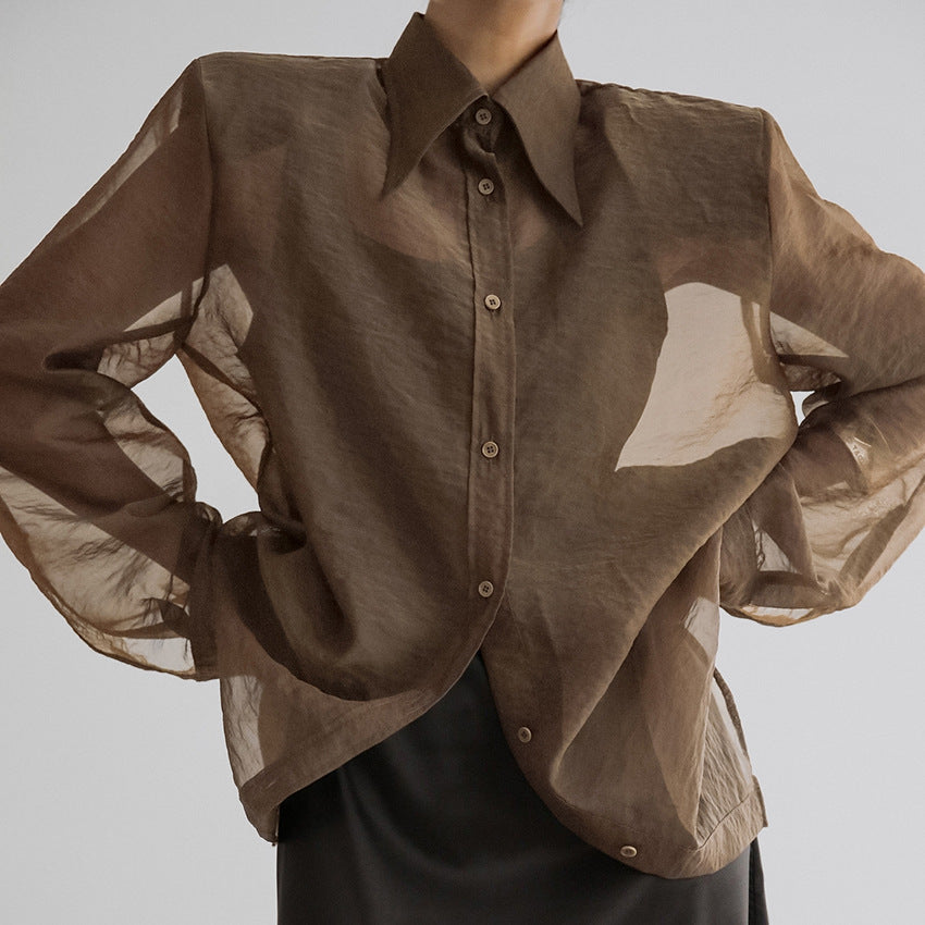 Damen Übergröße Hemdbluse mit asymmetrischem Design und transparenten Ärmeln R&B