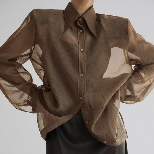 Damen Übergröße Hemdbluse mit asymmetrischem Design und transparenten Ärmeln R&B