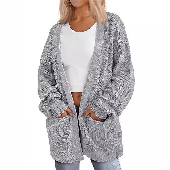 Damen Grobstrick Cardigan mit offenem Schnitt und praktischen Taschen R&B