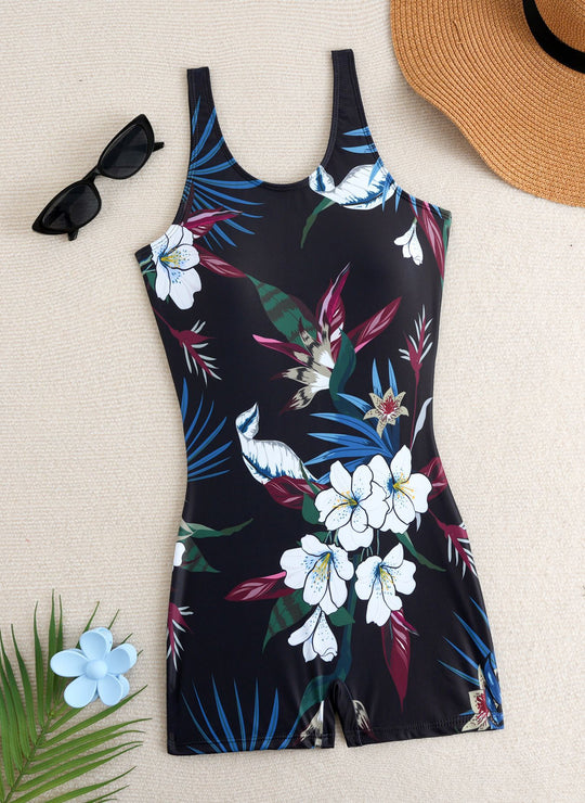Damen Einteiler Badeanzug mit floralen Mustern und sportlichem Schnitt R&B