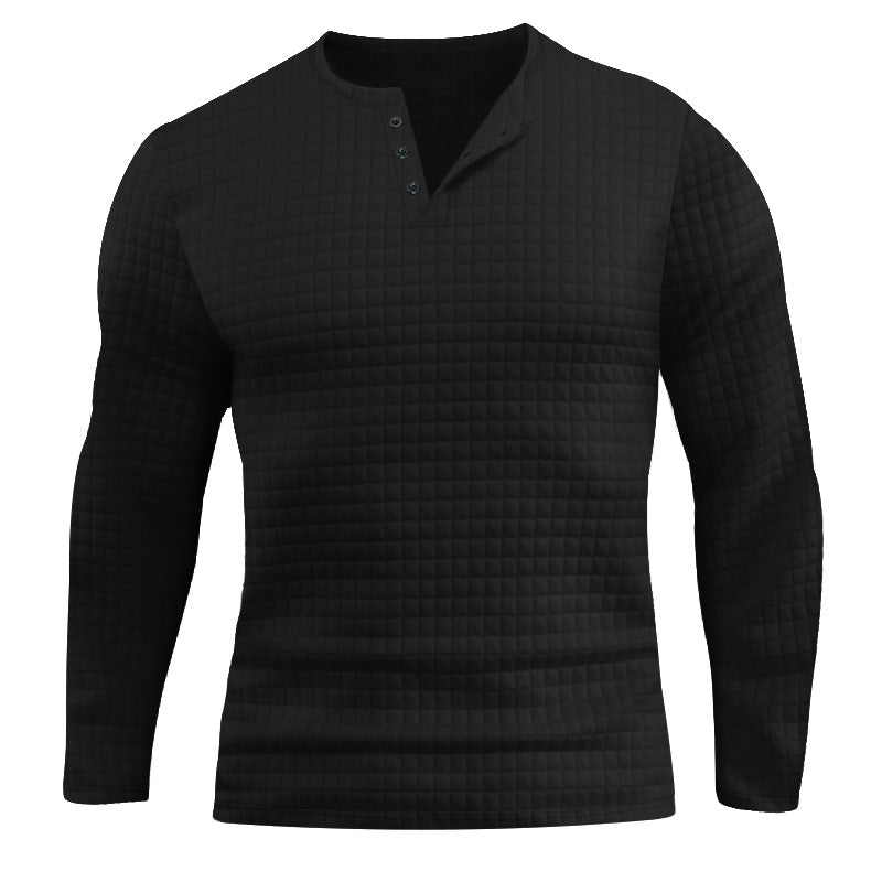 Herren Langarmshirt mit strukturiertem Design und modischem Knopfverschluss R&B