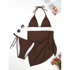 Damen Triangel-Bikini-Set mit elegantem Wickelrock und verstellbaren Trägern R&B