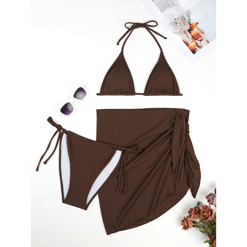 Damen Triangel-Bikini-Set mit elegantem Wickelrock und verstellbaren Trägern R&B