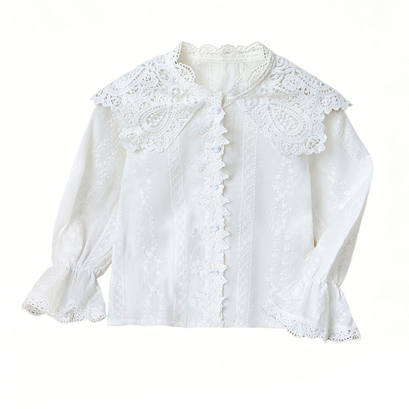 Mädchen elegante Bluse mit Rüschenkragen und Spitzenakzenten R&B