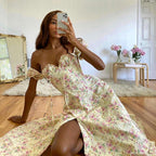 Damen Maxikleid mit Puffärmeln und floralem Cut-out-Design R&B