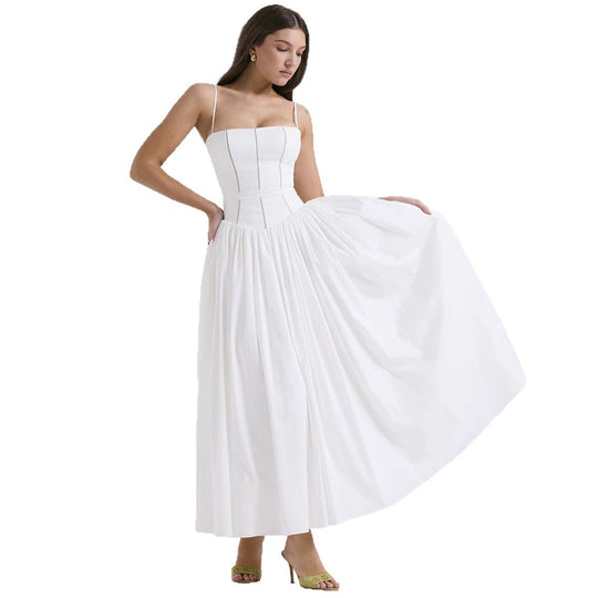 Damen nan tailliertes Korsagenkleid mit Spaghettiträgern und voluminösem Tellerrock R&B