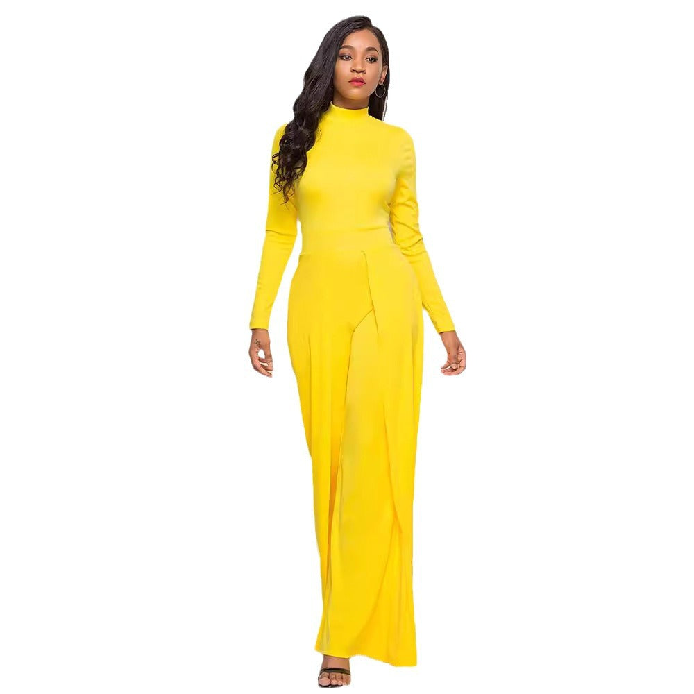 Damen Eleganter und fließender Jumpsuit mit langen Ärmeln R&B