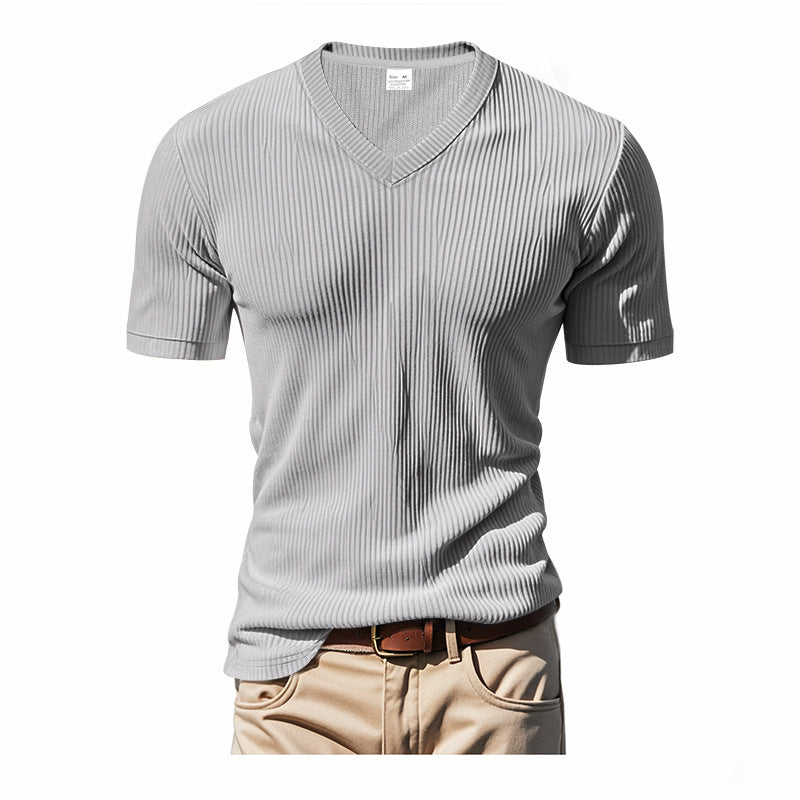 Herren modernes V-Ausschnitt T-Shirt aus strukturiertem Material R&B