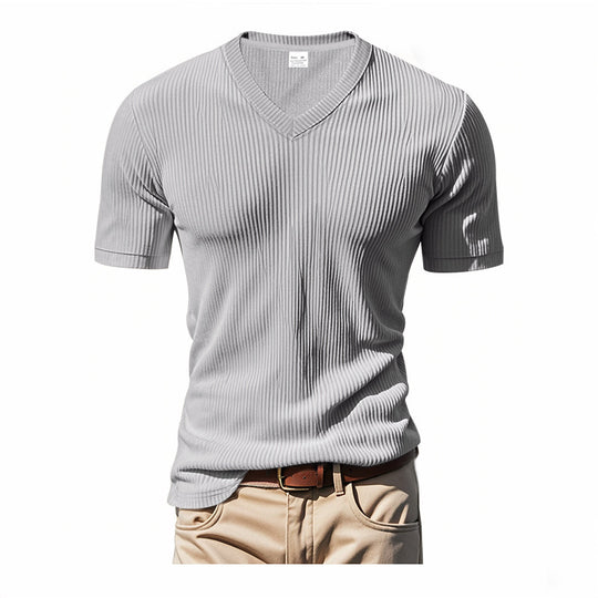 Herren modernes V-Ausschnitt T-Shirt aus strukturiertem Material R&B