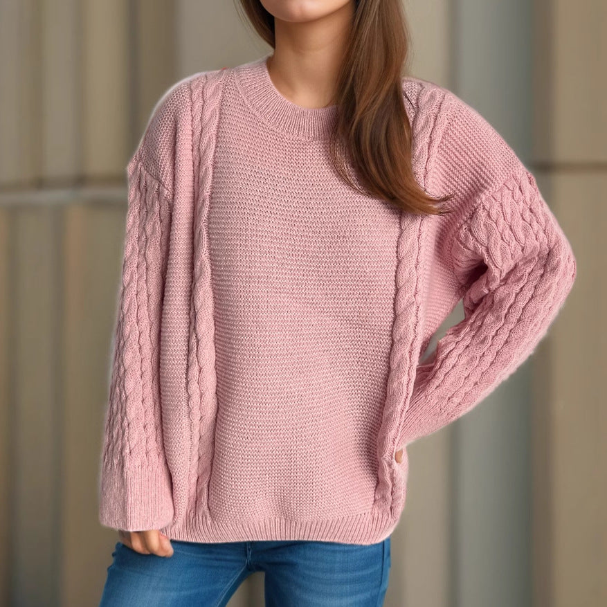 Damen Grobstrickpullover mit eleganten Zopfmuster und lässigem Schnitt R&B