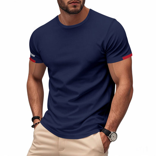 Herren nan athletisches Kurzarm Baumwolljersey T-Shirt mit Rundhalsausschnitt und reflektierenden Ärmeldetails R&B
