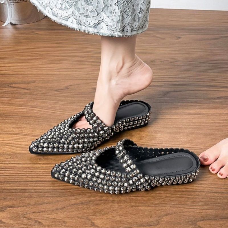 Damen elegante Mules mit funkelnden Strassverzierungen R&B