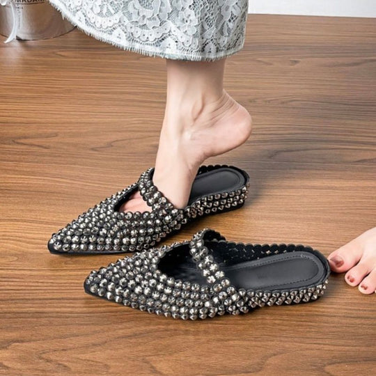 Damen elegante Mules mit funkelnden Strassverzierungen R&B