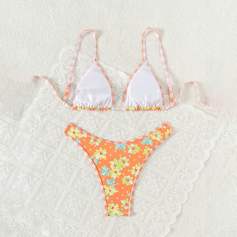 Damen Triangel-Bikini mit floralem Druck und verstellbaren Trägern R&B