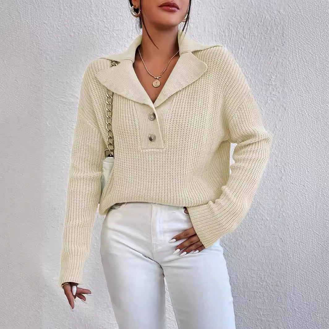 Damen gemütlicher Knit-Pullover mit Kragen R&B