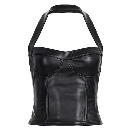 Damen Kunstleder Crop-Top mit romantischem Schnitt und verführerischem Bustier-Wirkung R&B