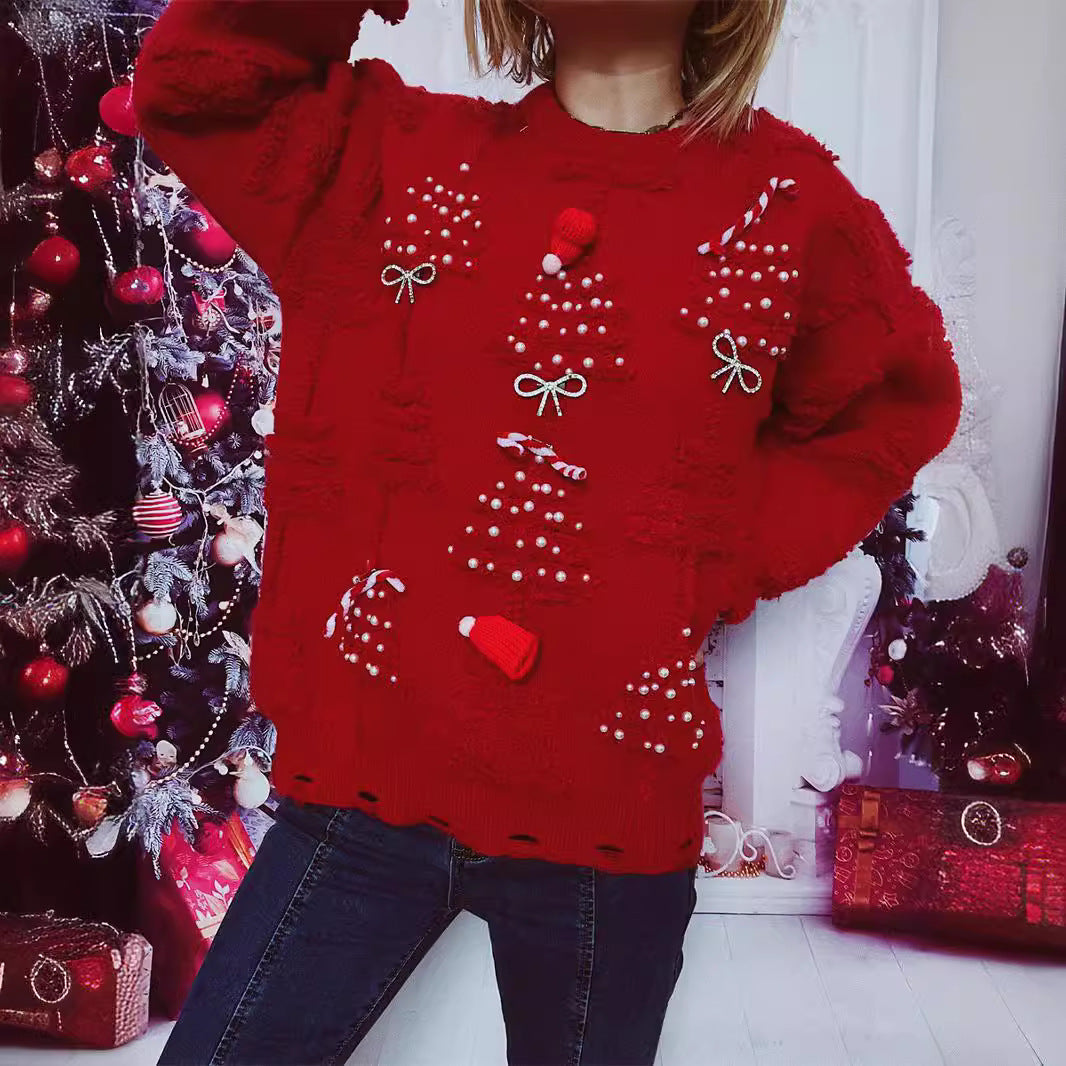 Damen Weihnachts-Pullover mit festlichem Motiv und 3D-Applikationen R&B