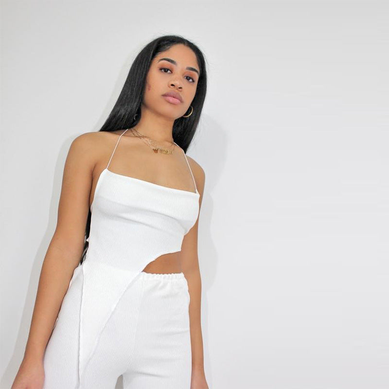 Damen asymmetrisches Crop-Top mit feinem Rippdesign und tiefem Ausschnitt R&B