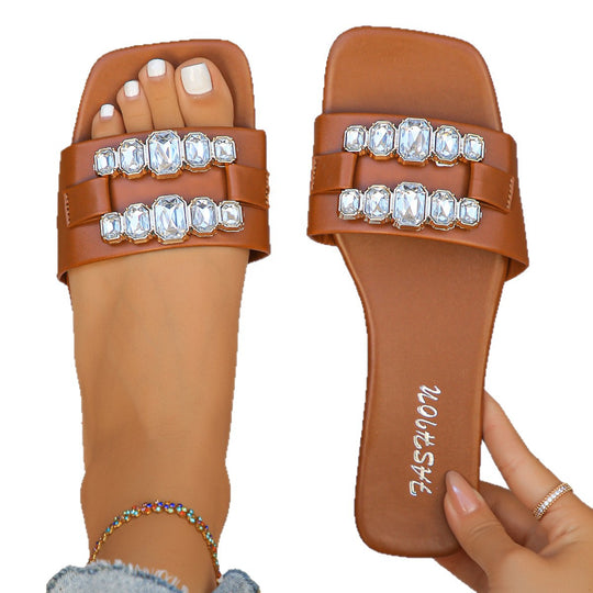 Damen Glamouröse Badesandalen mit funkelnden Strassverzierungen R&B