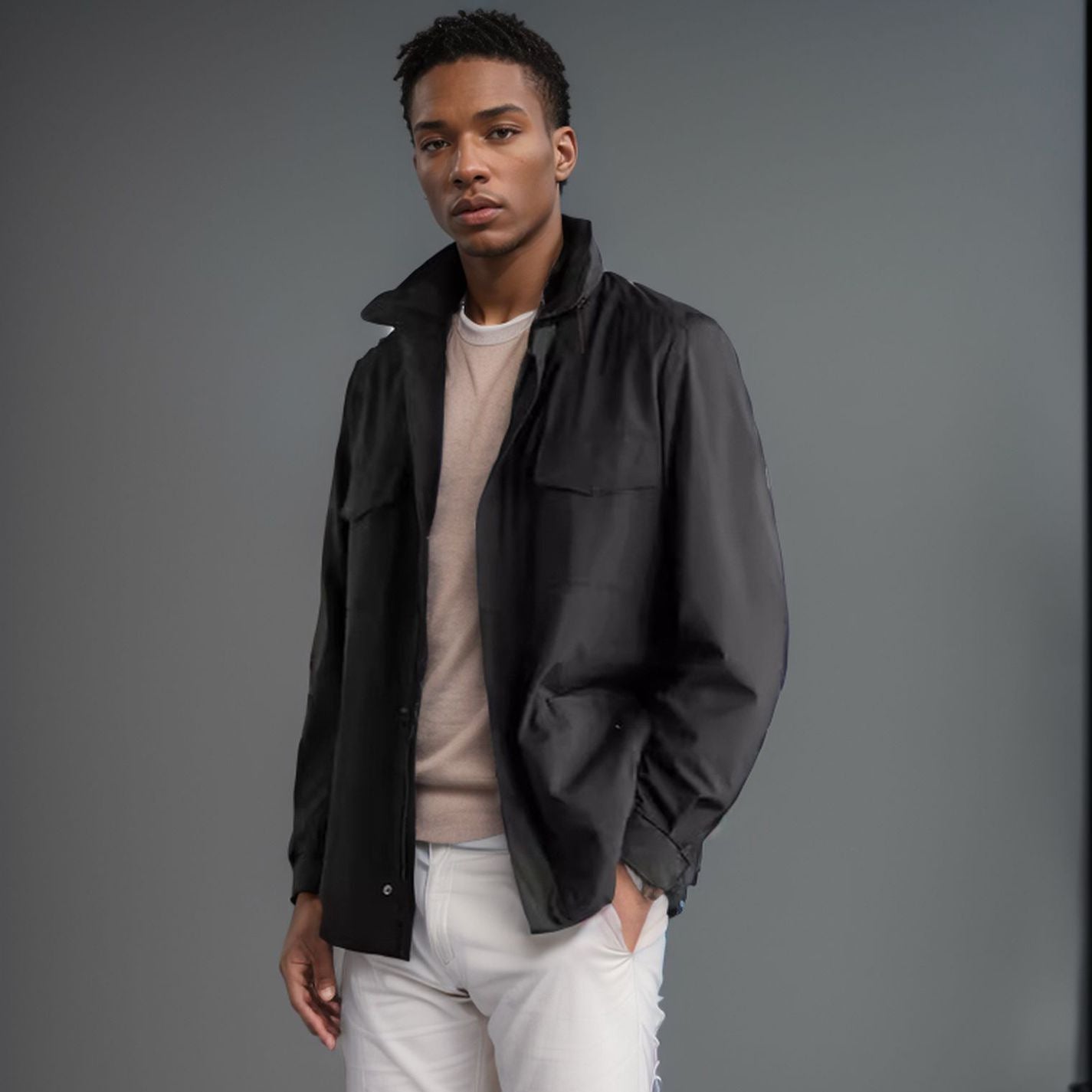 Herren leichte Multifunktionsjacke mit praktischen Taschen und hohem Kragen R&B