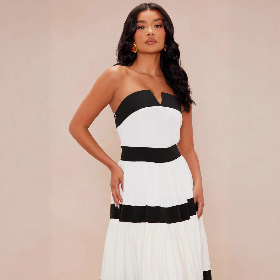 Damen Maxikleid mit schulterfreiem Design und weitem Rock R&B