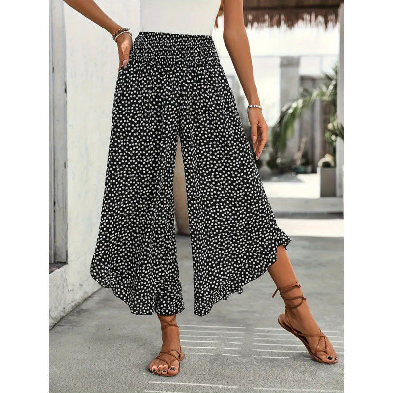Damen Freizeithose mit weitem Bein und modernem Polka-Dot-Muster R&B
