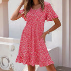 Damen lässiges Freizeitkleid mit fließendem Schnitt und Rüschensaum R&B