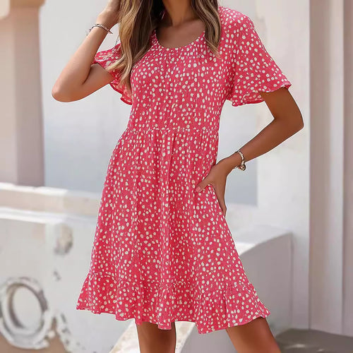 Damen lässiges Freizeitkleid mit fließendem Schnitt und Rüschensaum R&B