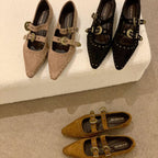 Damen Elegante und stilvolle Ballerinas mit modischen Schnallen und Nieten R&B