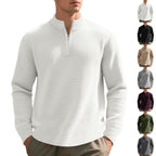 Herren nan leichter Waffel-Halbzip-Pullover mit Stretchanteil und Stehkragen R&B