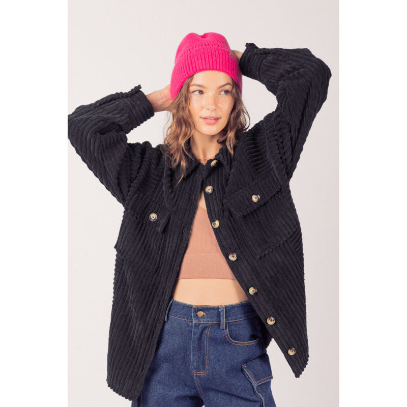 Damen lässige Cordjacke mit praktischen Taschen R&B