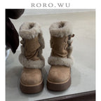 Damen kuschelige Winterstiefel mit modischer Fellverzierung R&B
