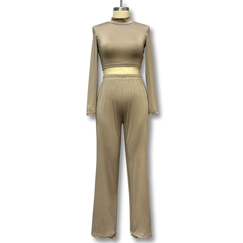 Damen Sportliches Set aus Langarm-Oberteil und elastischer High-Waist-Hose R&B