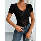 Damen Spitzen-Bodysuit mit dekorativem V-Ausschnitt R&B